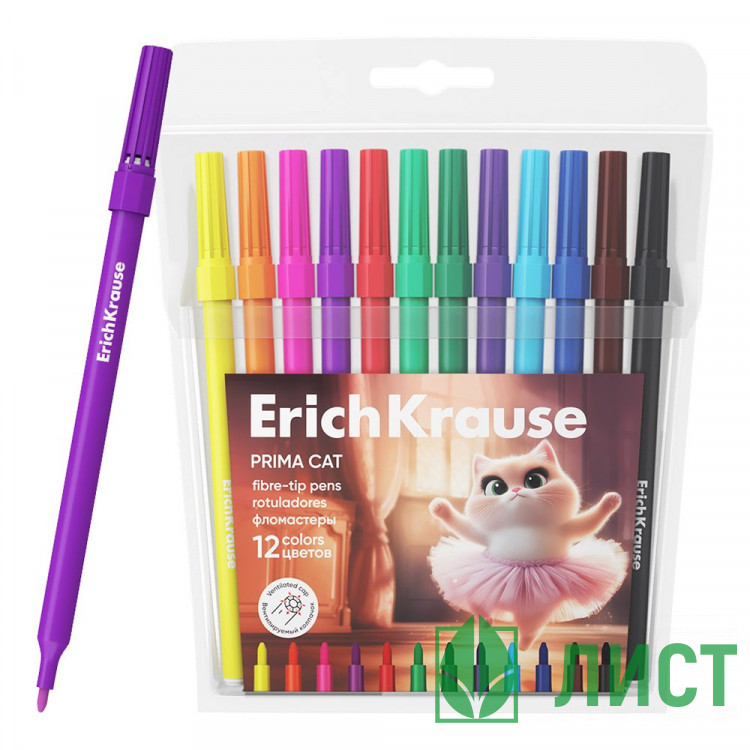 Фломастеры ErichKrause Прима-кошка 12 цветов арт.65028