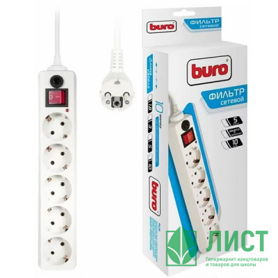 Сетевой фильтр BURO 500SH-10-W, 10м, белый (5 розеток) Сетевой фильтр BURO 500SH-10-W, 10м, белый (5 розеток)