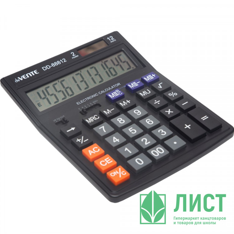 Калькулятор настольный 12 разрядный двойное питание  deVENTE 145*190*35 (DD-88812) черный