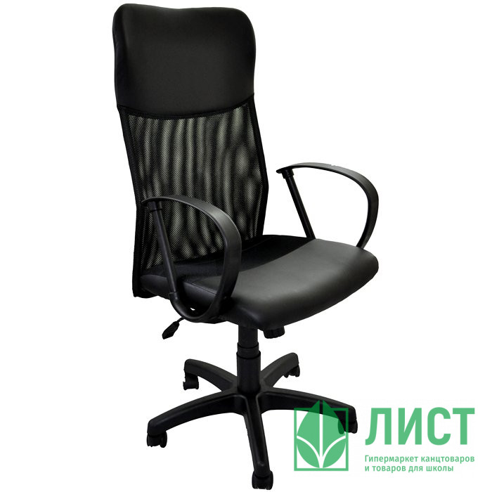 Кресло для руководителя пластик/сетка/эко-кожа  БОБ черный