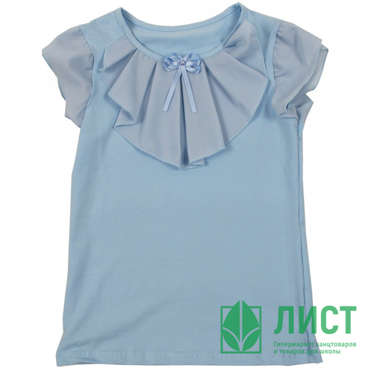 Джемпер для девочки трикотажный (Ликру) короткий рукав цвет голубой арт.0043 МИЛЕНУШКА  размерный ряд 36/146-44/164