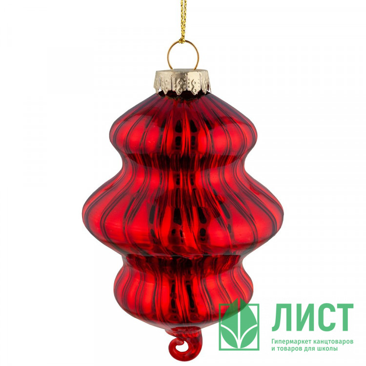 Украшение декор.подвесное стекло "Фонарик" 14см цв.красный арт.92614