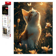 Алмазная мозаика 30х40см (Феникс) Котенок и бабочки без подрамника полное заполнение арт.71372
