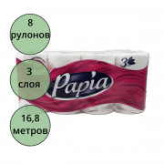 Бумага туалетная 3-слоя втулка 8 рулона в упаковке Papia