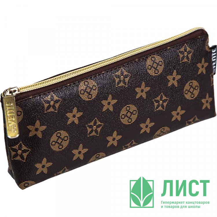 Пенал-косметичка 1 отделение кожзам (deVente) Monogram 210x80x35мм коричневый арт.7026441