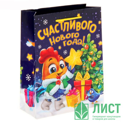 Пакет подарочный 18*23см бумаж. Новогодний петушок арт.1299839 Пакет подарочный 18*23см бумаж. Новогодний петушок арт.1299839