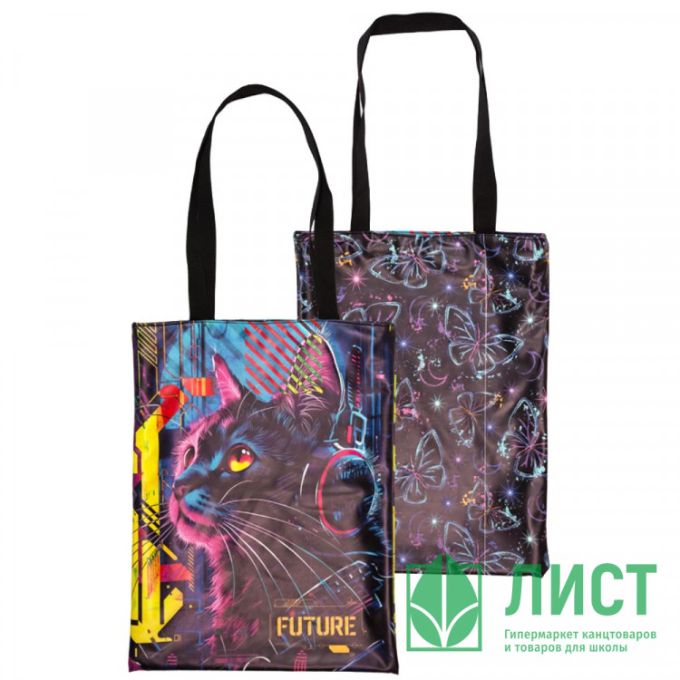 Сумка шопер (deVENTE) Label. Cyber Cat двухсторонняя, непромокаемая плащевка 34x44 см арт.7046537