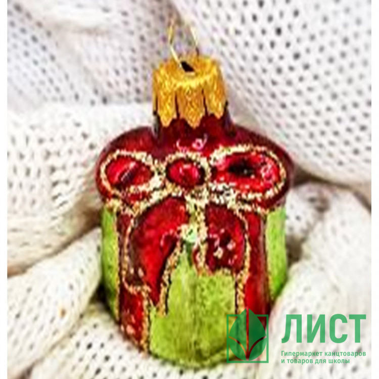 Украшение декоративное стекло 06см "Подарок" зелёный п/у арт.ФУ-167/4