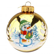 Шар стекло 08см "Снеговик с подарком" арт.КУ-80-244003