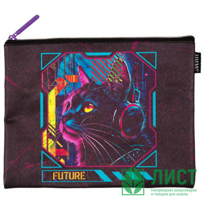 Папка школьная для тетрадей А5 на молнии кожзам (deVENTE) Label. Cyber Cat арт.8053525 Папка школьная для тетрадей А5 на молнии кожзам (deVENTE) Label. Cyber Cat арт.8053525