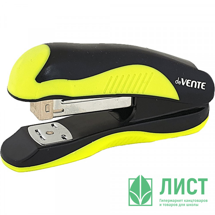 Степлер №24/6&26/6 (20л) пластиковый с каучуковой вставкой deVENTE Monochrome черный с неоновым желтым арт.4142000