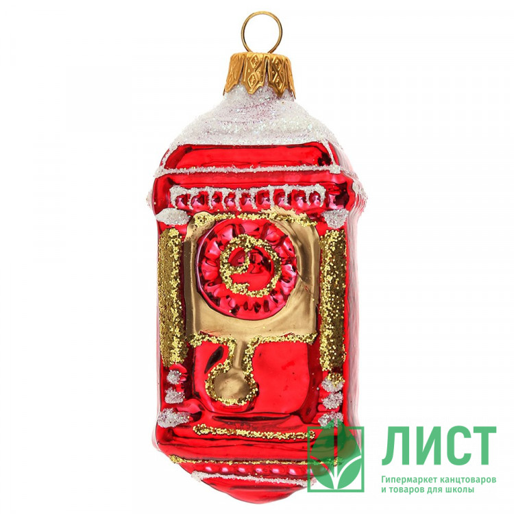 Украшение декоративное стекло 09см "Часы-тумба" красный п/у арт.ФУ-102/2/3