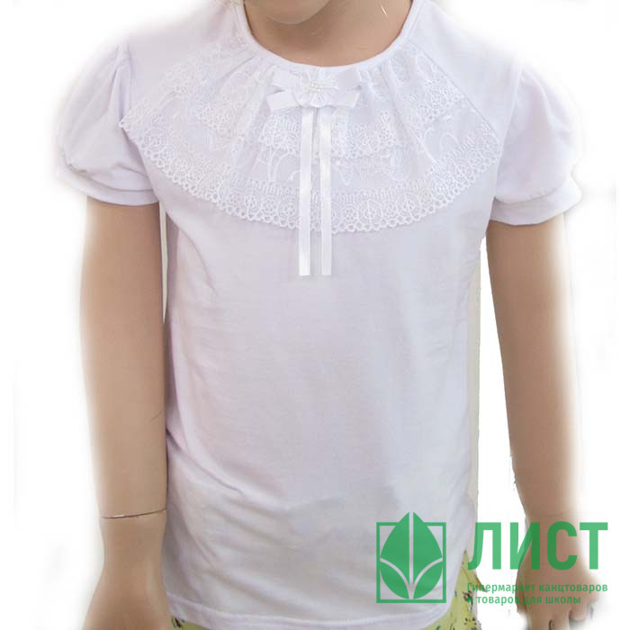 Блузка для девочки трикотажная (Ликру) короткий рукав цвет белый арт.7087 размер 128