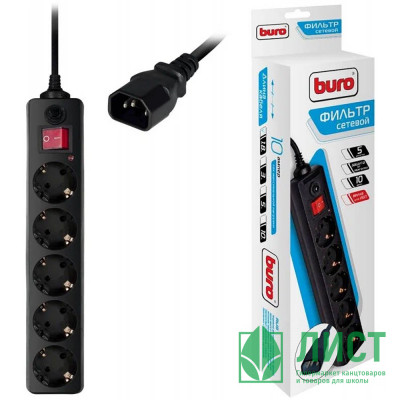 Сетевой фильтр BURO 500SH-1.8-В, 1.8м, 5 розеток черный Сетевой фильтр BURO 500SH-1.8-В, 1.8м, 5 розеток черный