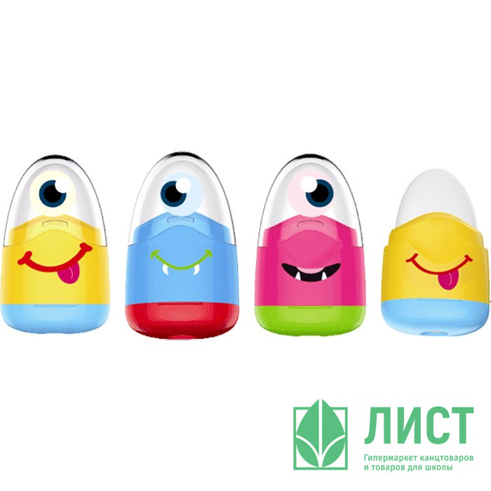 Точилка пластиковая (deVENTE) Monsters 2 в 1 с ластиком арт.8031100