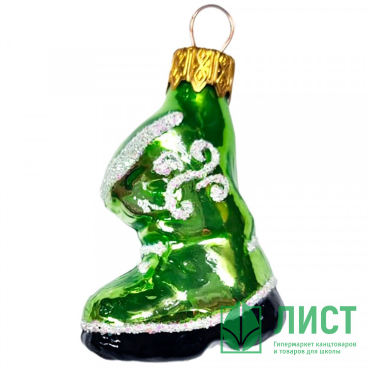 Фигурка на ёлку стекло 06см "Сапожок" зеленый п/у арт.ФУ-194/4