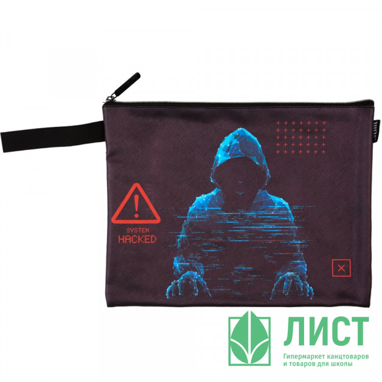 Папка школьная для тетрадей А4 на молнии кожзам (deVENTE) Label. Hacker с ручкой арт.8053511