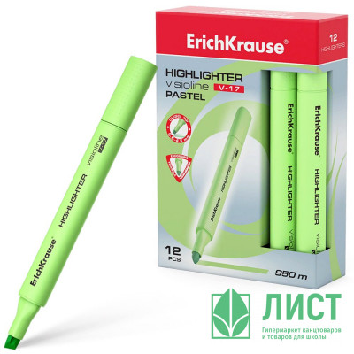 Маркер флуорисцентный ErichKrause Visioline V-17 Pastel скош. зеленый арт.56020 (Ст.12) Маркер флуорисцентный ErichKrause Visioline V-17 Pastel скош. зеленый арт.56020 (Ст.12)