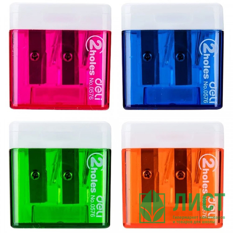 Точилка пл.Deli Cubic, контейнер,  2 отверстия, цв. асс. арт.E0576 (Ст.)