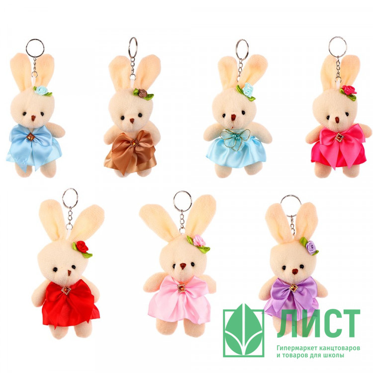 Игрушка мягкая "Зайка с бантом" на подвесе 12см цв.МИКС арт.4302033