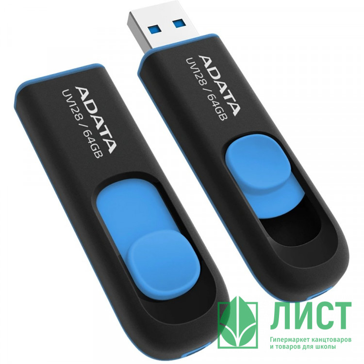 Флеш диск 64GB USB 3.2 A-DATA UV128 черный/синий