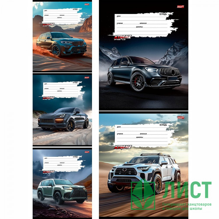 Тетрадь 12 листов клетка Profit Разные автомобили-26 ассорти арт.12-0913
