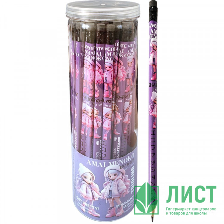 Карандаш чернографитный deVENTE с ластиком HB Триолино (Triolino) Амай Меноко (Amai Menoko) корпус трехгранный арт.5032605