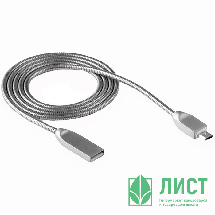 Кабель USB - micro USB "WALKER" C730 в металл. обмотке,серебряный